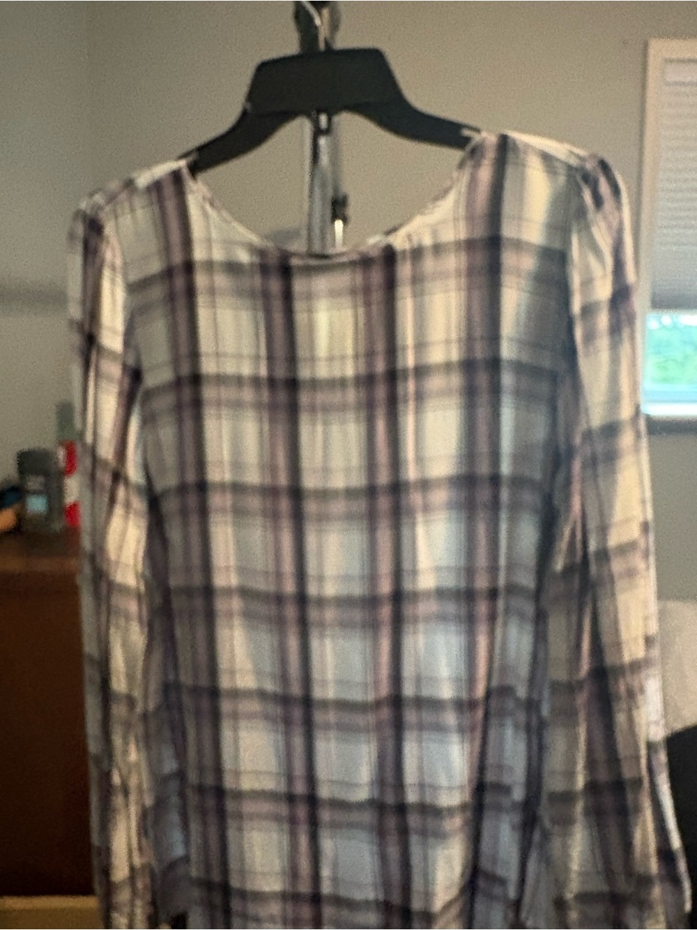 LOFT Plaid Long-Sleeve Tunic in White and Purple